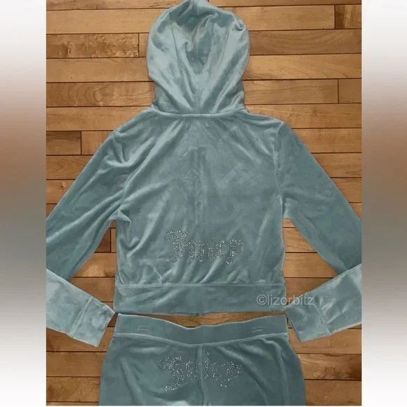 NEW! NWT JUICY COUTURE Velour OG Bling Tracksuit Set in Pastel Turquoise Size M - Picture 2 of 6